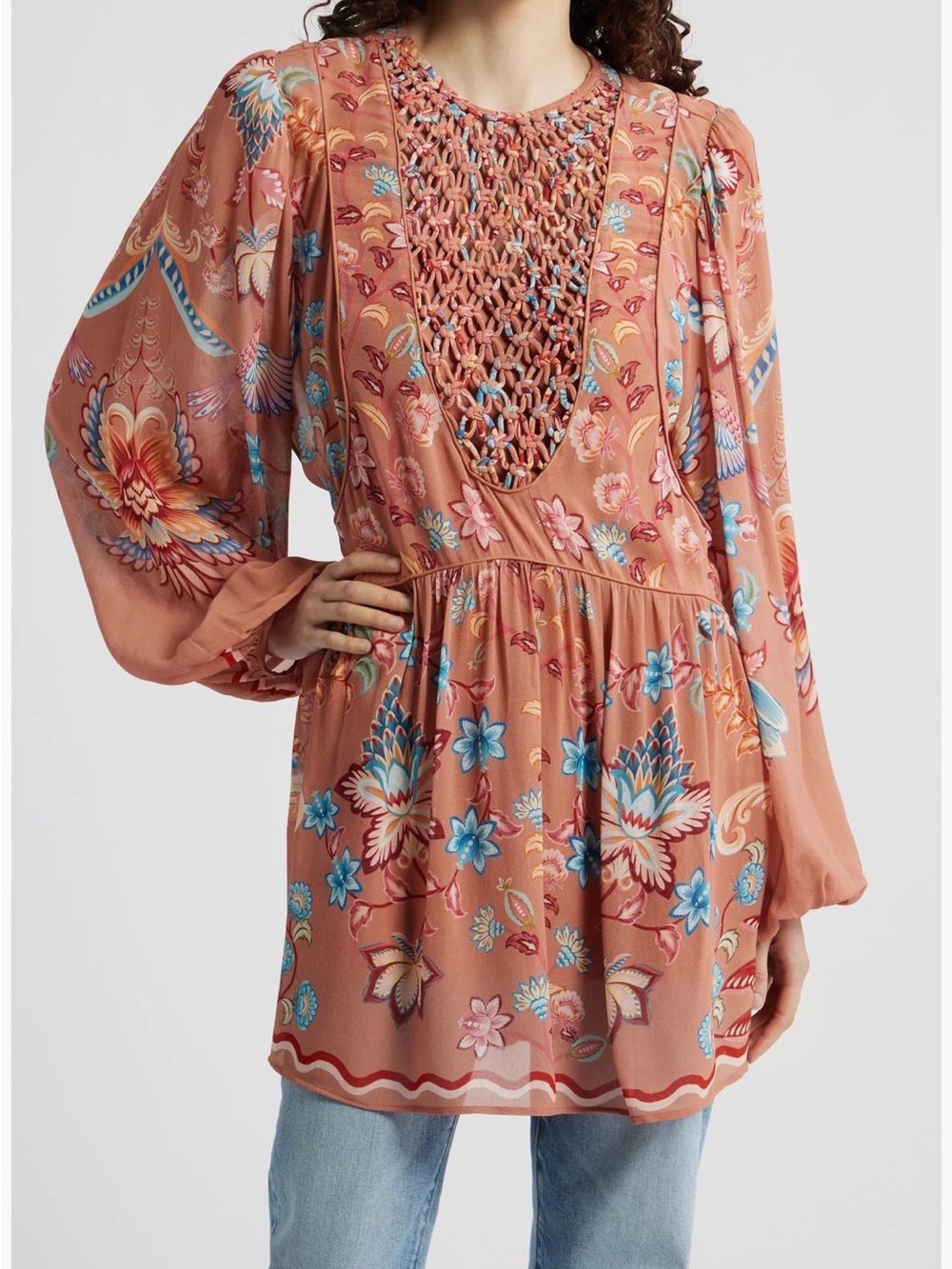 FARM Rio Boho Enchance Long Sleeve
Floral Minidress, size small, NWT